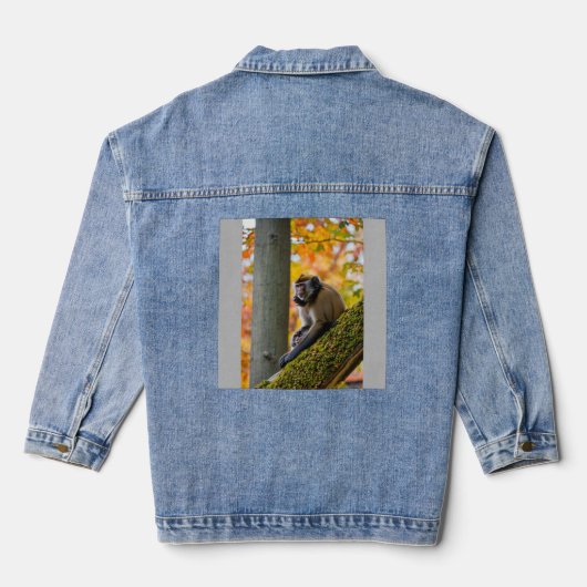 Autumn Curiosity: Monkeys at the Zoo in Fall Denim Jacket (Achterkant)