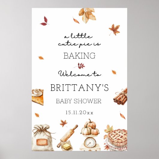 Autumn Cutie Pie Baking Baby shower Welkomstbord Poster (Voorkant)