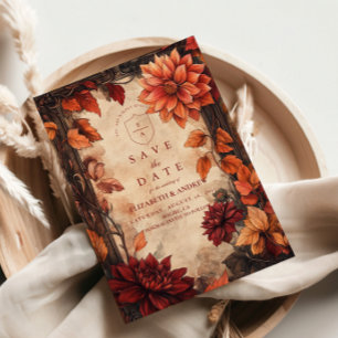 Autumn Dahlia Elegance bruiloft Save The Date