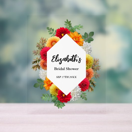 Autumn Dahlia Floral Herfst Vrijgezellenfeest Acryl Bord (Neutraal)