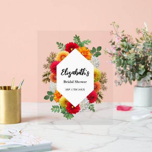 Autumn Dahlia Floral Herfst Vrijgezellenfeest Acryl Bord (Huwelijk)