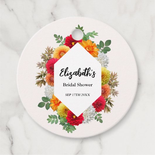 Autumn Dahlia Floral Herfst Vrijgezellenfeest Bedankjes Labels (Voorkant)