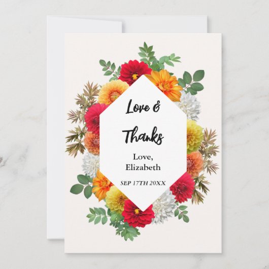 Autumn Dahlia Floral Herfst Vrijgezellenfeest Bedankkaart (Voorkant)