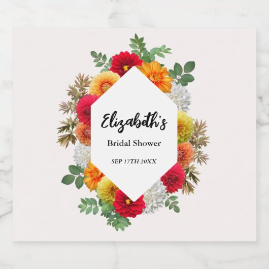 Autumn Dahlia Floral Herfst Vrijgezellenfeest Bier Etiket (Enkel label)