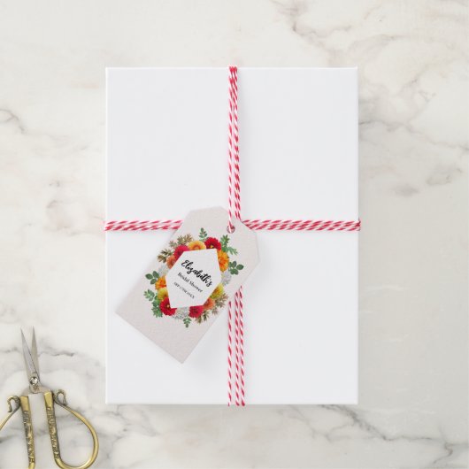 Autumn Dahlia Floral Herfst Vrijgezellenfeest Cadeaulabel (Met Touw)