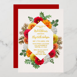 Autumn Dahlia Floral Herfst Vrijgezellenfeest Folie Uitnodiging