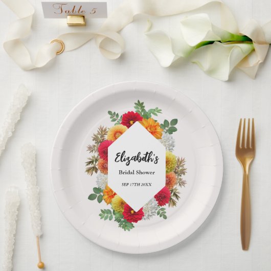 Autumn Dahlia Floral Herfst Vrijgezellenfeest Papieren Bordje (Huwelijk)