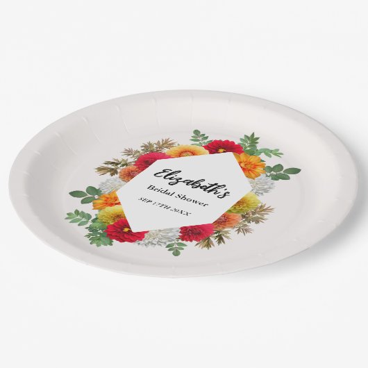 Autumn Dahlia Floral Herfst Vrijgezellenfeest Papieren Bordje (Gekanteld)