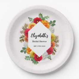 Autumn Dahlia Floral Herfst Vrijgezellenfeest Papieren Bordje