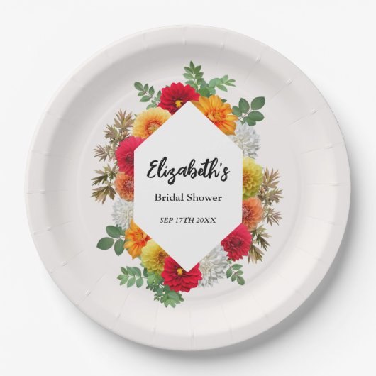 Autumn Dahlia Floral Herfst Vrijgezellenfeest Papieren Bordje (Voorkant)