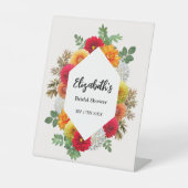 Autumn Dahlia Floral Herfst Vrijgezellenfeest Reclamebord Met Voetstuk (Voorkant)