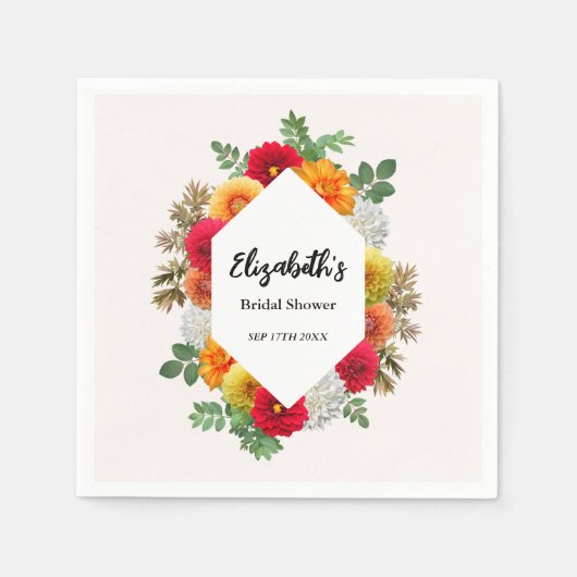 Autumn Dahlia Floral Herfst Vrijgezellenfeest Servet (Voorkant)