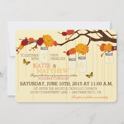 Autumn Dahlias Branches Jars Wedding Invitation Kaart (Voorkant)