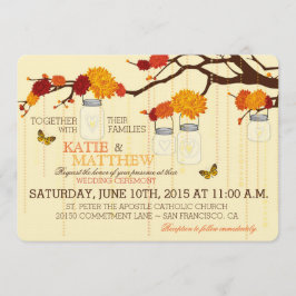 Autumn Dahlias Branches Jars Wedding Invitation Kaart
