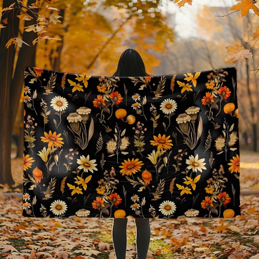 Autumn Daisies Goblincore Floral Fleece Deken