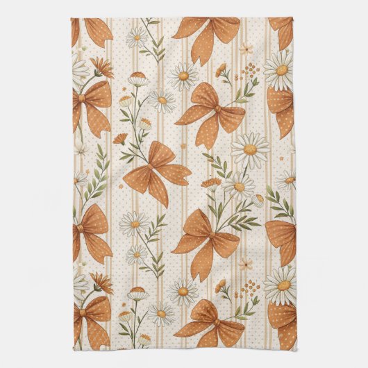 Autumn Daisy and Bow Floral Pattern Theedoek (Verticaal)