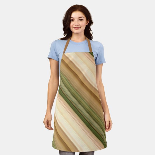 Autumn Daisy Brown, Cream en Green Stripe Schort (Gedragen)