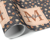 Autumn Dark Moody Terracotta Floral Monogram Name Cadeaupapier (Rol Hoek)