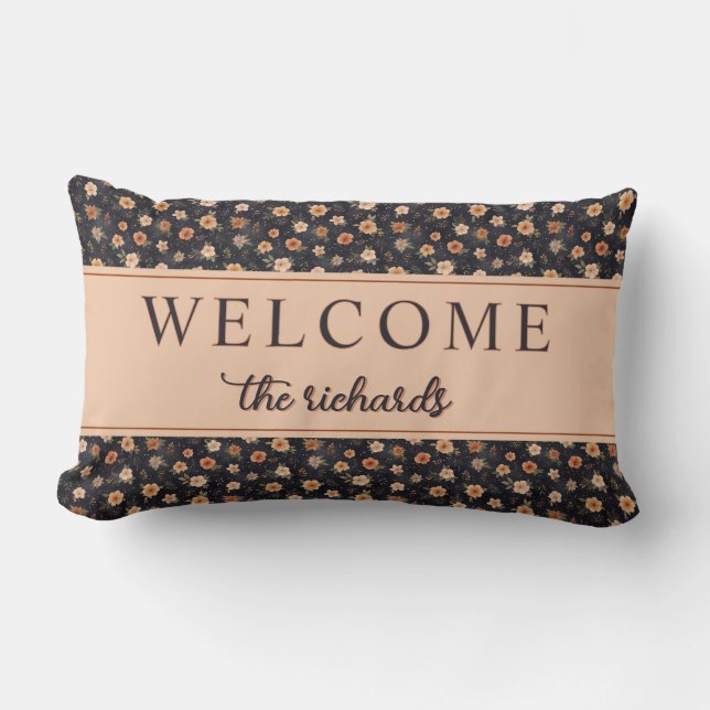 Autumn Dark Moody Terracotta Floral Welcome Home Kussen (Voorkant)