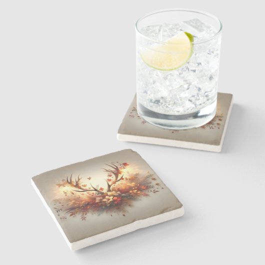 Autumn Deer Antler Bouquet Stenen Onderzetter (Zijkant)