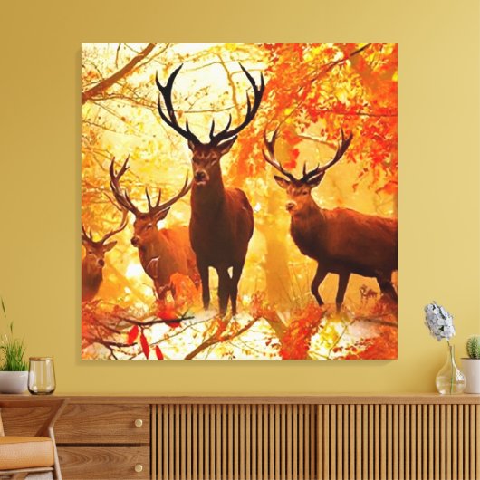 Autumn Deer Pattern Canvas Afdruk (Insitu (Woonkamer))
