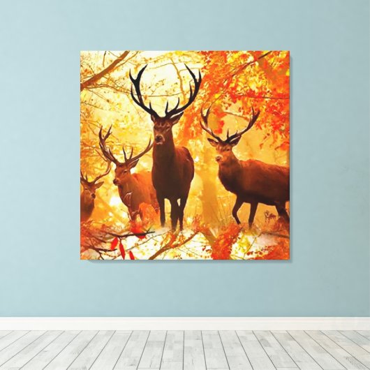 Autumn Deer Pattern Canvas Afdruk (Insitu (Houten vloer))