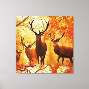 Autumn Deer Pattern Canvas Afdruk