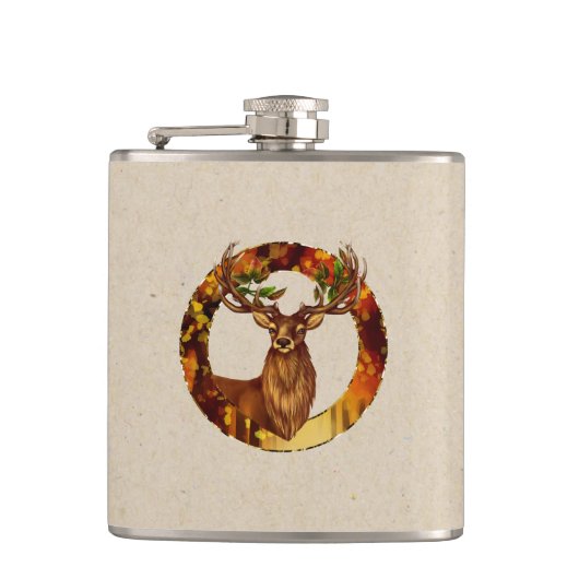 Autumn Deer Vinyl Wrapped Flask Heupfles (Voorkant)
