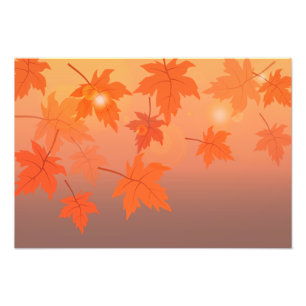 Autumn design with maple leaves and bokeh effect foto afdruk