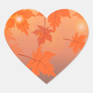 Autumn design with maple leaves and bokeh effect hart sticker