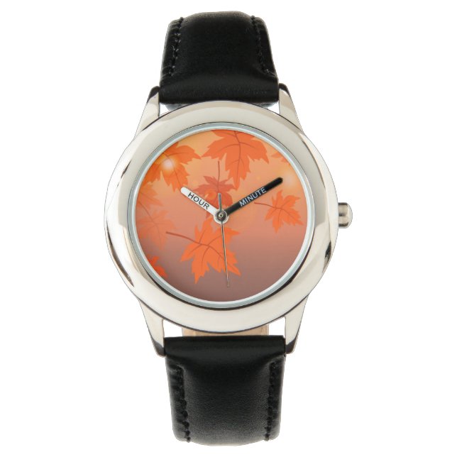 Autumn design with maple leaves and bokeh effect horloge (Voorkant)