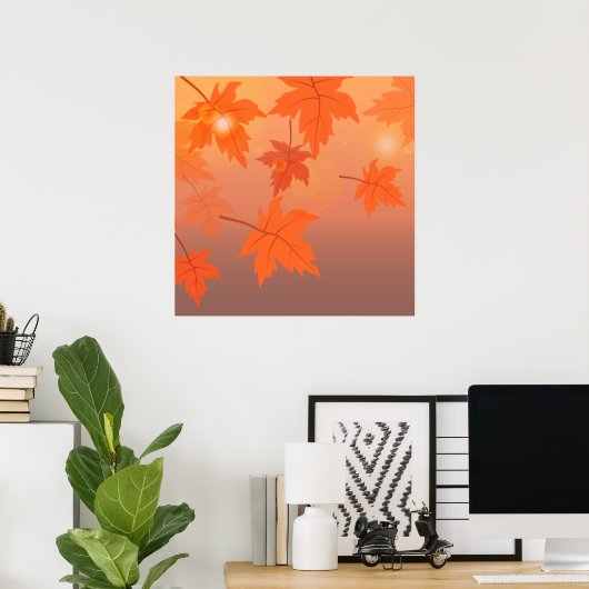 Autumn design with maple leaves and bokeh effect poster (Thuiskantoor)