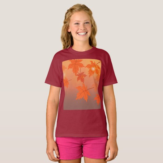Autumn design with maple leaves and bokeh effect t-shirt (Voorkant volledig)
