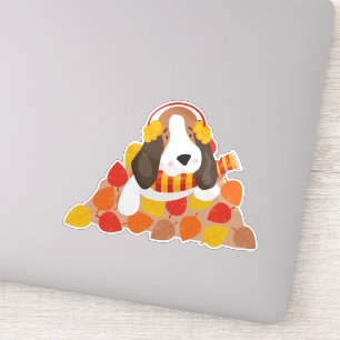 Autumn Dog, Cute Dog, Basset Hound, Autumn Leaves Sticker