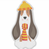 Autumn Dog, Cute Dog, Basset Hound, Scarf, Pet Sticker (Voorkant)