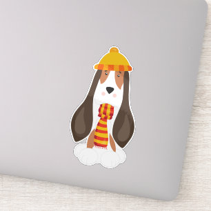 Autumn Dog, Cute Dog, Basset Hound, Scarf, Pet Sticker