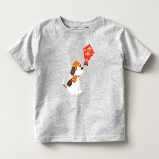 Autumn Dog, Cute Dog, Dog with Kite, Scarf, Pet Kinder Shirts (Voorkant)