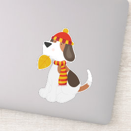 Autumn Dog, Cute Dog, Scarf, Pet, Autumn Leaves Sticker