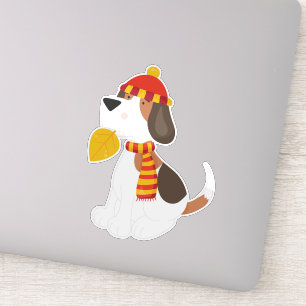 Autumn Dog, Cute Dog, Scarf, Pet, Autumn Leaves Sticker