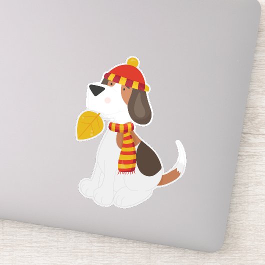 Autumn Dog, Cute Dog, Scarf, Pet, Autumn Leaves Sticker (Detail)