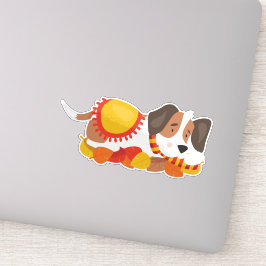 Autumn Dog, Cute Dog, Slapende Dog, Autumn Leaves Sticker