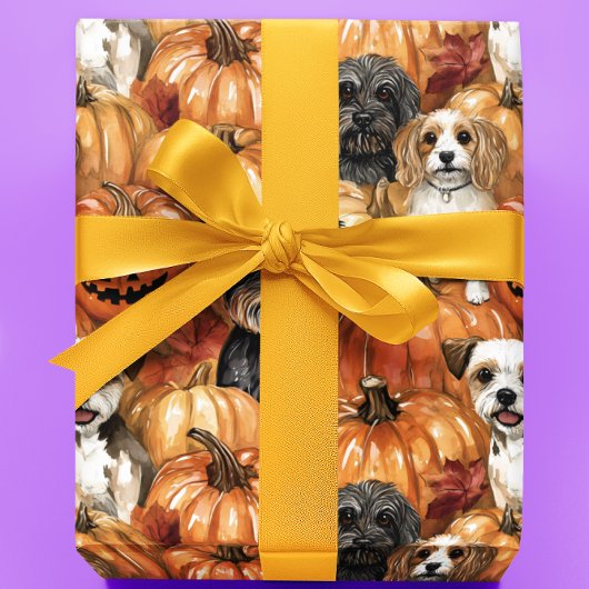 Autumn Dogs in a Pumpkin Patch Halloween Cadeaupapier