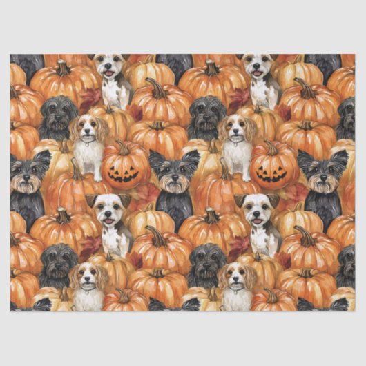 Autumn Dogs in a Pumpkin Patch Halloween Tissuepapier (Voorkant)