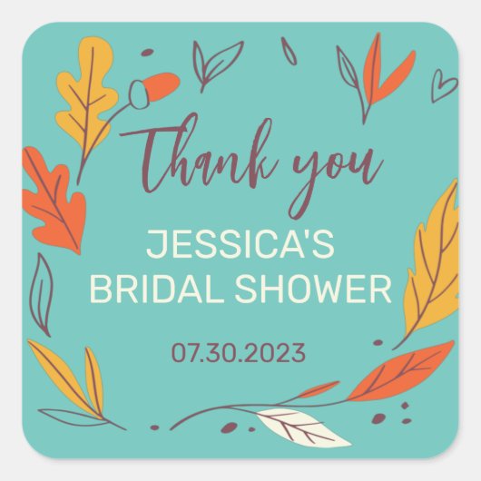Autumn Doodle Leaves Wreated Herfst Vrijgezellenfe Vierkante Sticker (Voorkant)