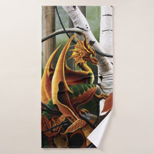 Autumn Dragon Sinaasappel Green Fantasy Badhanddoek (Badhanddoek)
