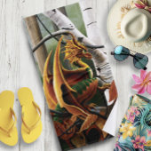 Autumn Dragon Sinaasappel Green Fantasy Badhanddoek