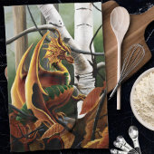 Autumn Dragon Sinaasappel Green Fantasy Theedoek