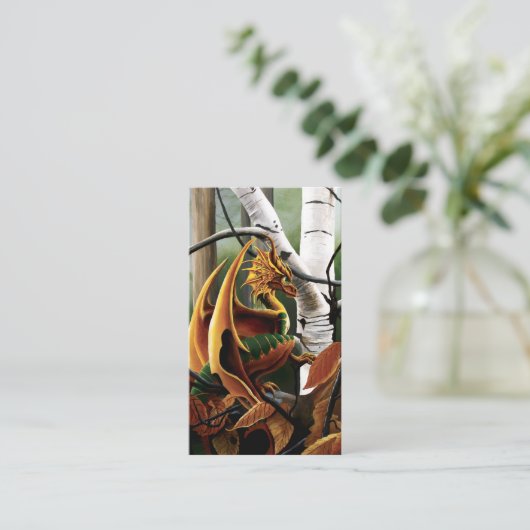 Autumn Dragon Sinaasappel Green Fantasy Visitekaartje (Staand voorkant)