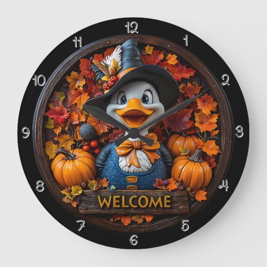 Autumn Duck Welcome Sign Grote Klok (Voorkant)