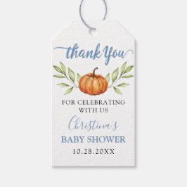 Autumn Dusty Blue Pumpkin Baby shower Dank u wel Cadeaulabel